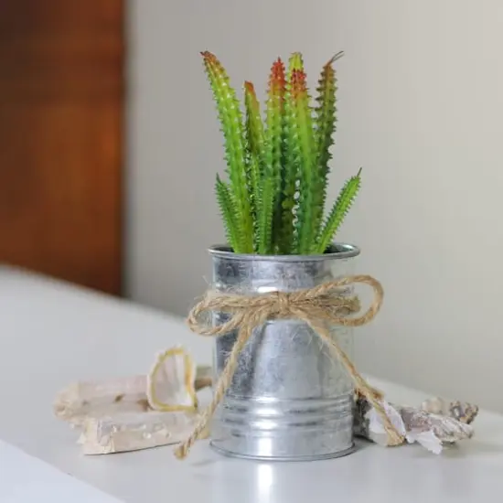 7" Tropical Ombre Mini Artificial Spiky Succulent in Tin Planter {4}