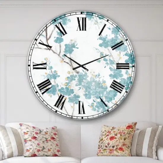 Designart Teal Cherry Blossoms II Traditional Wall Clock {3}