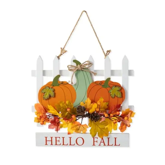 Glitzhome&reg; 14" Fall Wooden Patch with Floral Door Hanger {1}