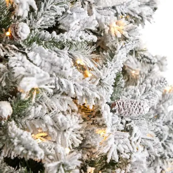 10ft. Pre-Lit Flocked White River Mountain Pine Artificial Christmas Tree, Clear LED Lights {5}