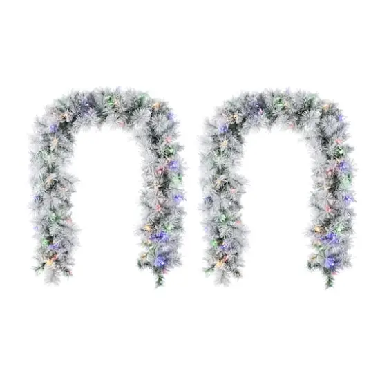 Glitzhome&reg; 6ft Pre-Lit Snow Flocked Greenery Pine Christmas Garland with Timer, 2ct. {1}