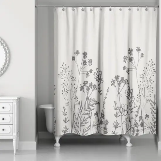 Sketched Florals 71" x 74" Shower Curtain {3}