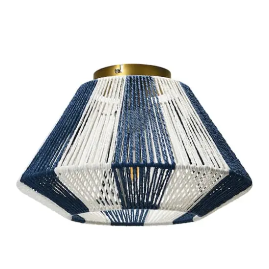 Hello Honey&reg; Navy & White Flush Mount Ceiling Light with Woven Paper Rope Shade {1}