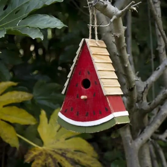 Glitzhome® 11" Hanging Wood Watermelon Garden Decorative Birdhouse {4}
