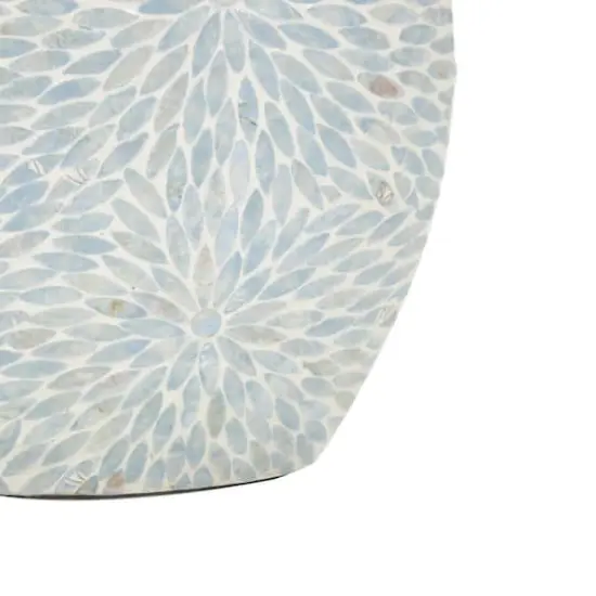 24" Light Blue Mother of Pearl Shell Floral Handmade Large Mosaic Vase with Cream Underlay {8}