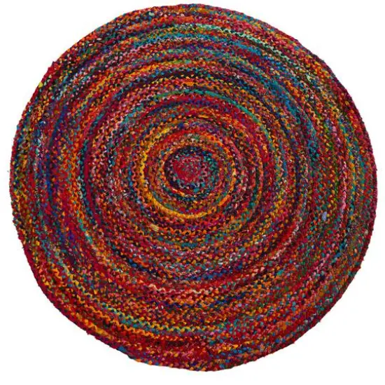 5ft. x 5ft. Hand Braided Boho Colorful Chindi Round Rug {1}