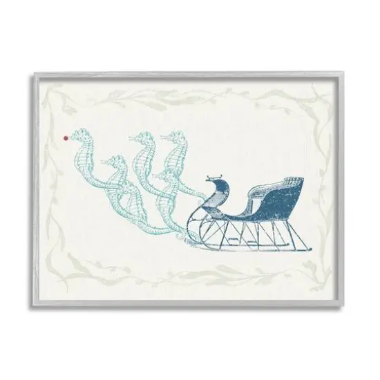 Stupell Industries Seahorse Santa Sled Nautical Christmas Framed Giclee Art Gray {1}