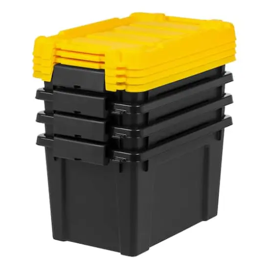 IRIS&reg; 21.9qt. Black Store-It-All Utility Totes with Yellow Buckle Lids, 4ct. {5}