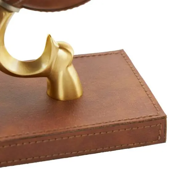 9" Brown Leather Globe Handmade Stitched Bookends Set {7}