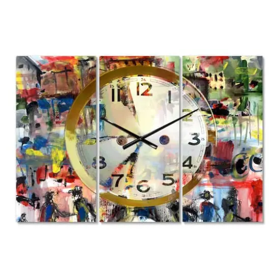 Designart 'People And Time Acrylic Watercolor Modern Multipanel Wall Clock {1}
