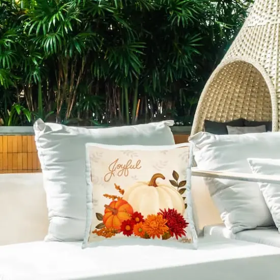 Stupell Industries Joyful Floral Pumpkins Outdoor Printed Pillow {3}