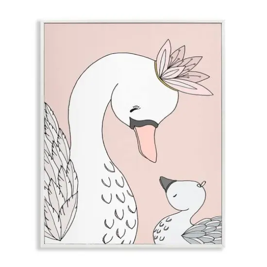 Stupell Industries Mother & Baby Swan Flower Crowns Princess Animals Framed Giclee Art White {1}