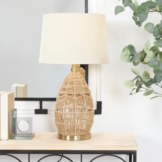 Brown Wicker Handmade Woven Table Lamp {3}