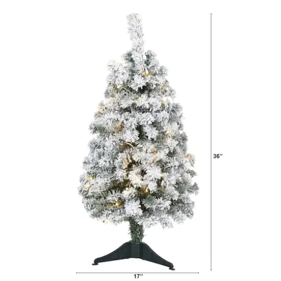 3ft. Pre-Lit Flocked Rock Springs Spruce Artificial Christmas Tree, Clear LED Lights {3}
