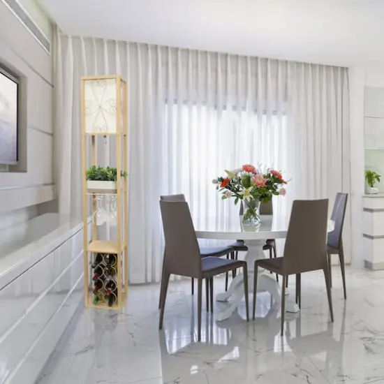 Simple Designs&trade; Floor Lamp Storage Shelf and Wine Rack with Linen Shade Tan {7}