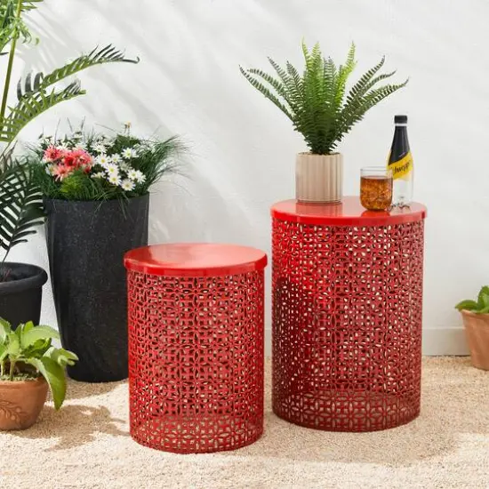 Glitzhome&reg; Multi-Functional Metal Accent Table Set Red {6}