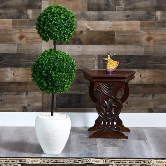4ft. Boxwood Double Ball Topiary Tree in White Planter {5}