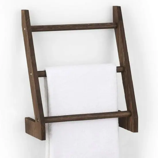 3-Tier Rustic Wood Farmhouse Wall Hanging Ladder Towel Rack Brown {6}