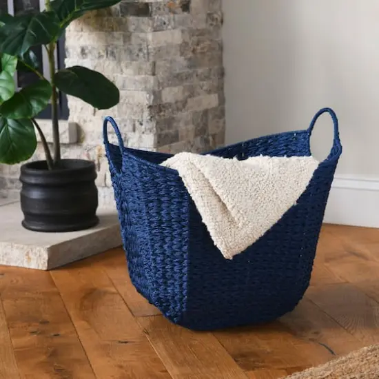Household Essentials 17.5" Woven Paper Rope Basket with Handles Blue {3}