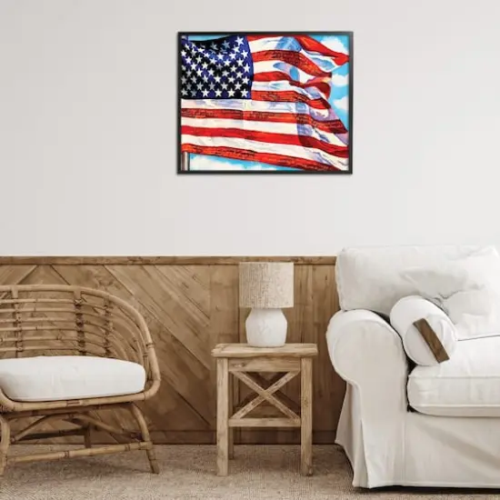 Stupell Industries Windblown American Flag Framed Giclee Art Black {3}