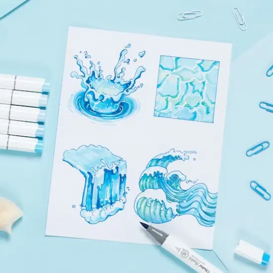 Ohuhu&reg; Honolulu Brush & Chisel Dual Tip Blue Tones Marker Set {5}