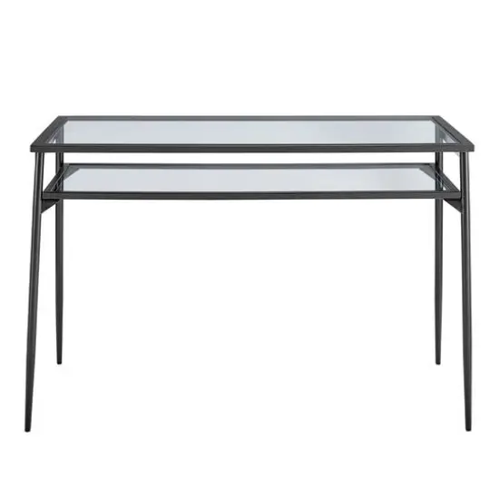 Walker Edison 48" Black Two Tier Glass & Metal Desk {3}