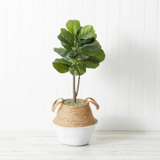3ft. Artificial Fiddle Leaf Fig Tree With Handmade Cotton & Jute Woven Basket DIY Kit White {8}