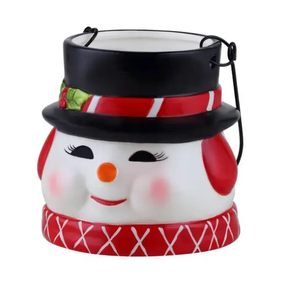 5" Snowman Nostalgic Ceramic Container {1}