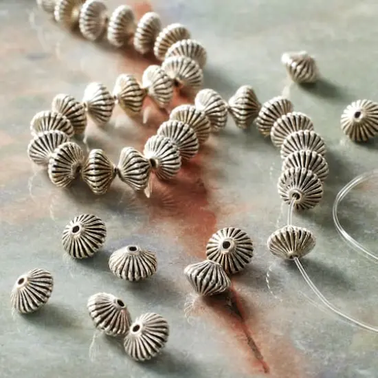 Silver Metallic Carved Bicone Beads, 8mm by Bead Landing&trade; {3}