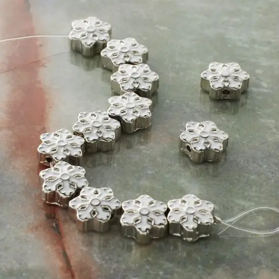 Rhodium & White Snowflake Beads, 12mm by Bead Landing&trade; {3}