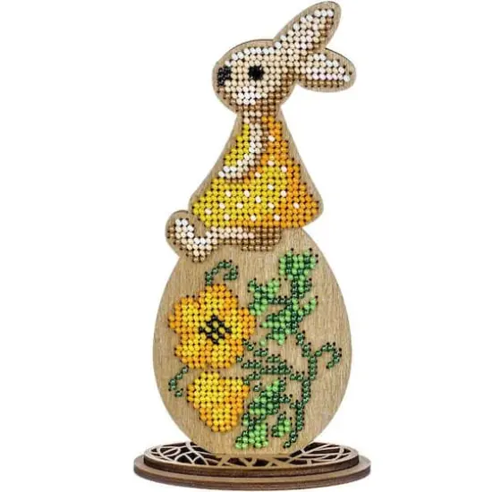 Wonderland Crafts Bunny Sitting on Yellow Egg Bead Embroidery on Wood Kit {1}