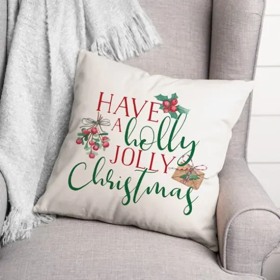 Holly Jolly Christmas 18" x 18" Spun Poly Pillow {3}