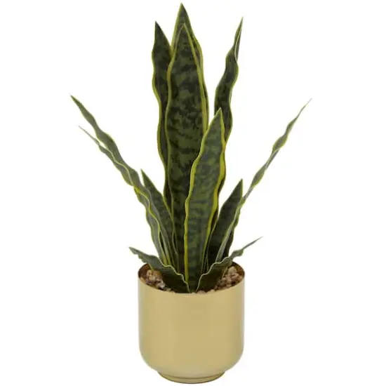 20" Green Snake Faux Foliage Artificial Plant with Gold Porcelain Pot {1}