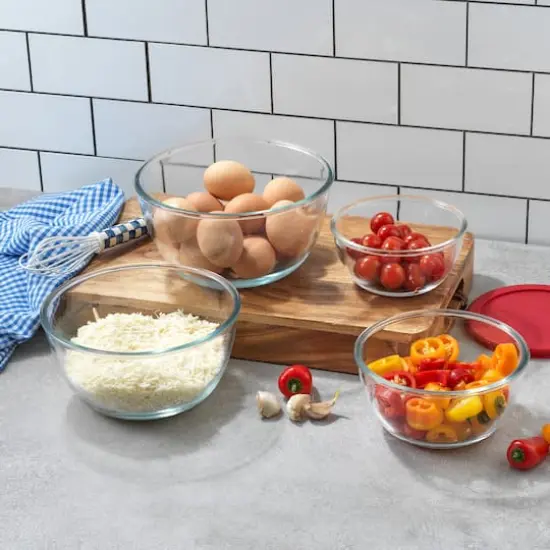 JoyJolt&reg; Glass Mixing Bowls with Lids Set Red {4}