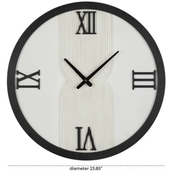 24" White Wood Art Deco Line Art Wall Clock {6}
