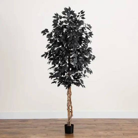 7ft. Artificial Halloween Black Ficus Tree with Natural Trunk {6}