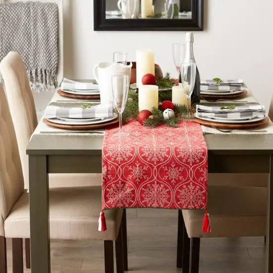 DII® 72'' Joyful Snowflakes Jacquard Reversible Table Runner {8}