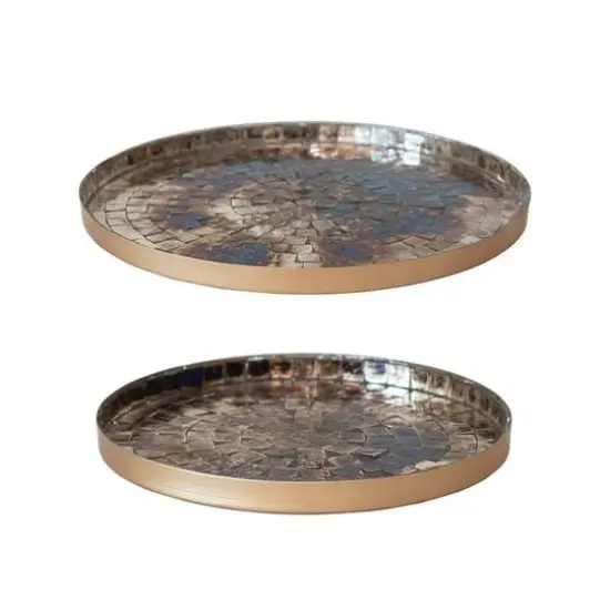 Hello Honey® Burnt Silver & Gold Decorative Metal & Glass Mosaic Tray Set {4}
