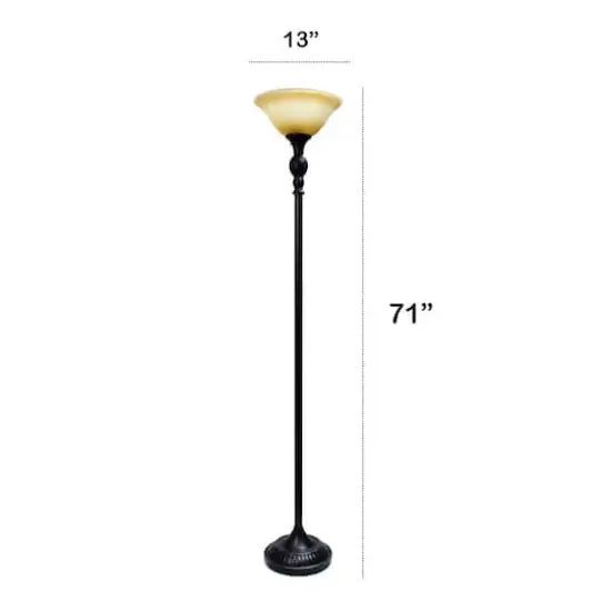 Lalia Home 6ft. Torchiere Floor Lamp with Marbleized Shade Restoration Bronze with Amber Shade {4}