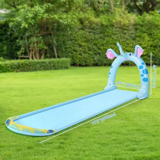 Pool Central® 16ft. Inflatable Elephant Arch Sprayer Slide Outdoor Kids Water Toy {5}