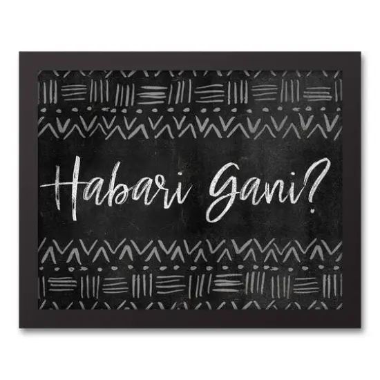 Chalkboard Habari Gani Black Framed Canvas {1}