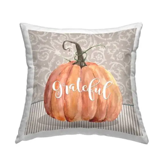 Stupell Industries Grateful Calligraphy Orange Pumpkin Throw Pillow {1}