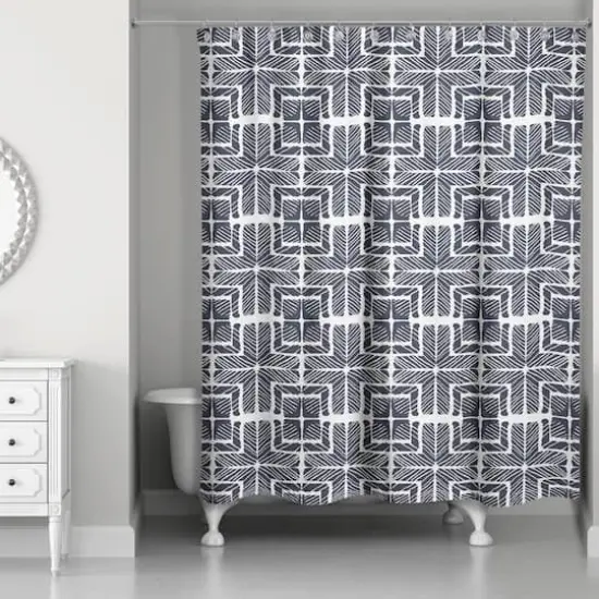 Shibori Squares Shower Curtain Navy {1}