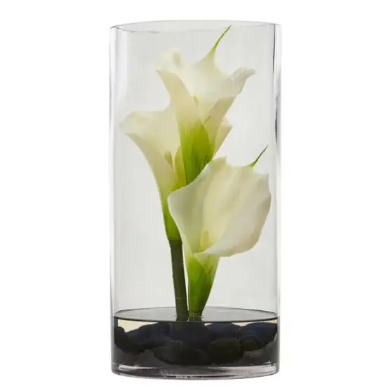12" Cream Calla Lily Arrangement in Cylinder Glass Vase {1}