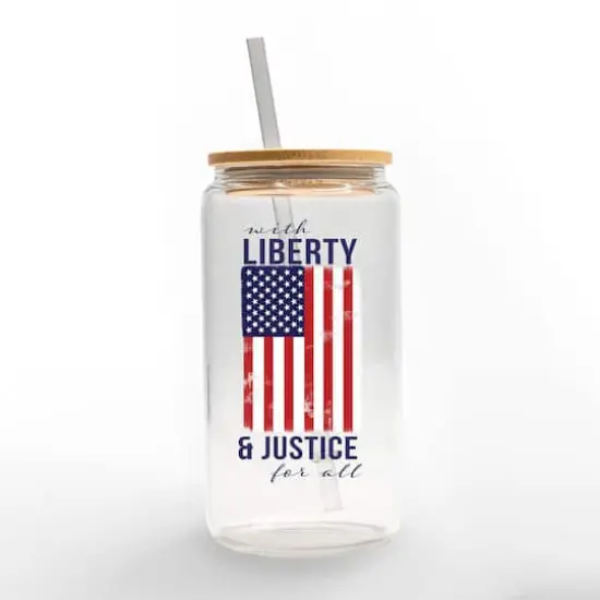 16oz. Liberty & Justice Flag Glass Can Cup {1}