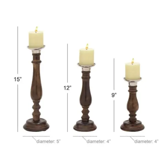 Dark Brown Mango Wood Traditional Candle Holder Set {6}