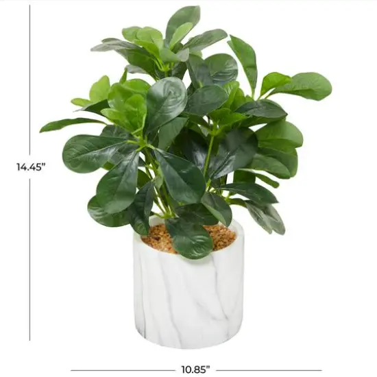 14" Green Eucalyptus Faux Foliage Artificial Plant with White Marble Pot {6}