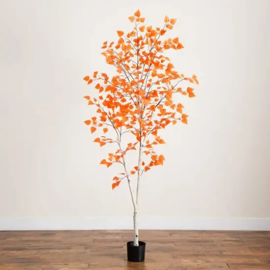 7ft. Autumn Paper Birch Artificial Fall Tree {8}