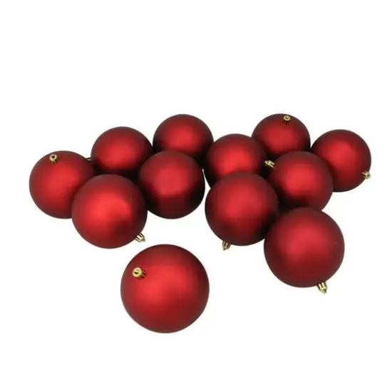 12ct. 4" Matte Red Hot Shatterproof Plastic Ball Ornaments {1}