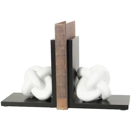 7" White MDF Knot Bookends with Black Stands Set {1}